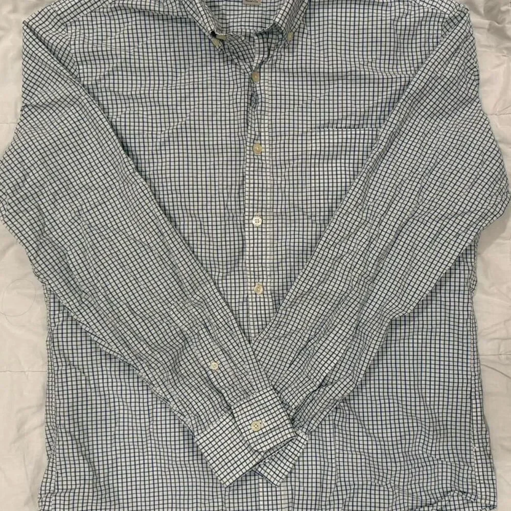 Men's J. Crew Blue and Green Checked Long Sleeve Button Up Shirt, Large